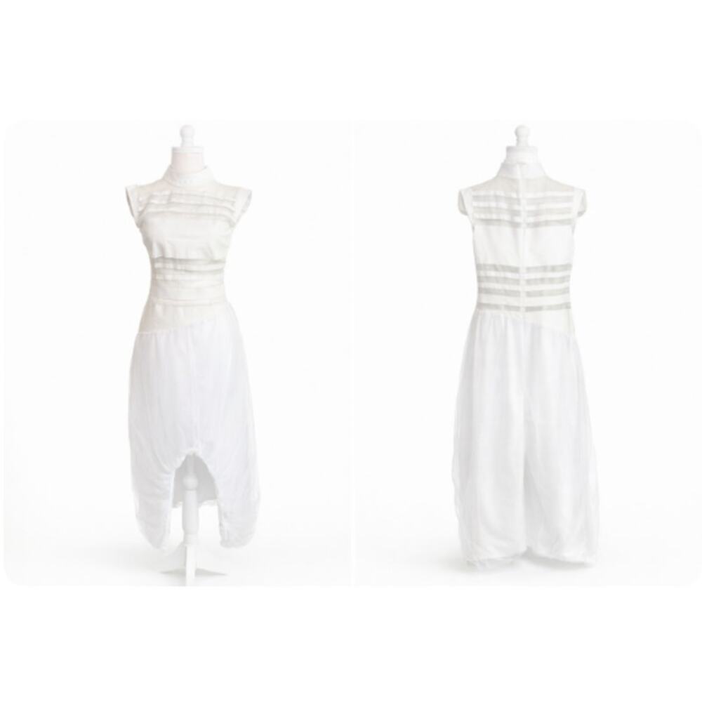 Modern Sheer Panel White Dress | Avant Garde Minimalist | Edgy Bridal Small